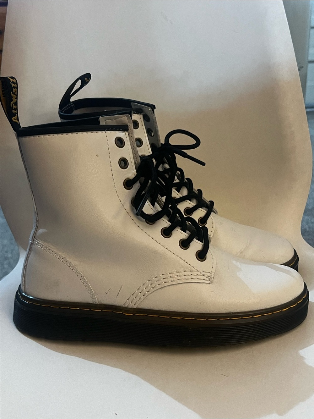 White Dr. Martin Airwalk Lace-Up Combat Boots with Black Trim